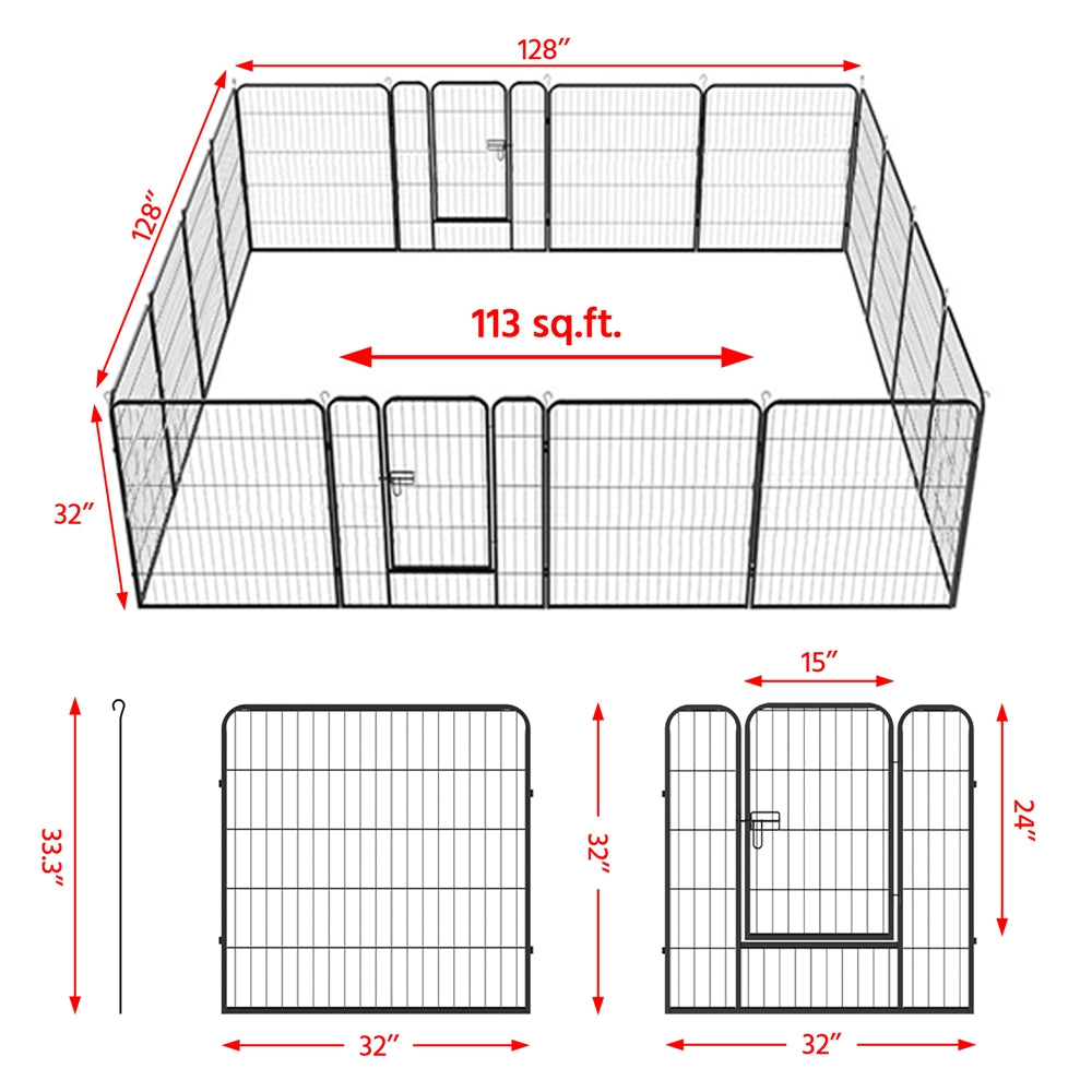 Smilemart 16 Panel Dog Pen Playpen Metal Pet Exercise Barrier for Indoor Outdoor, Black Animals & Pet Supplies > Pet Supplies > Dog Supplies > Dog Kennels & Runs SmileMart   