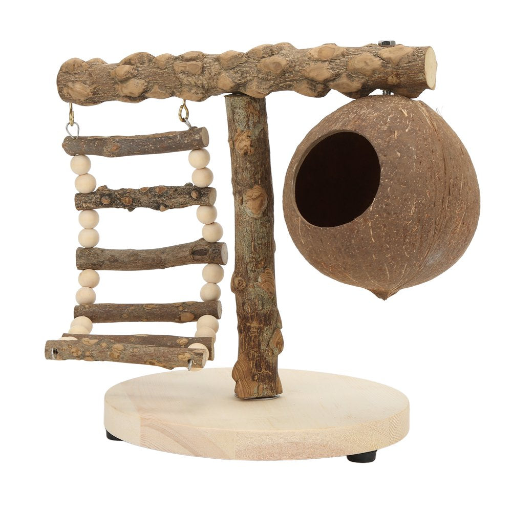 Fyydes Birds Cage Toy,Tabletop T Birds Perch,Bird T Play Stand Natural Tabletop T Birds Perch Cage Toy with Base Climbing Ladder and Coconut Shell Animals & Pet Supplies > Pet Supplies > Bird Supplies > Bird Cages & Stands Fyydes   