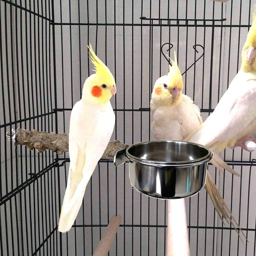 HOTYA Parrot Bird Cage Perch Natural Wooden Stand Stick with Stainless Steel Food Dish Animals & Pet Supplies > Pet Supplies > Bird Supplies > Bird Cages & Stands HOTYA   