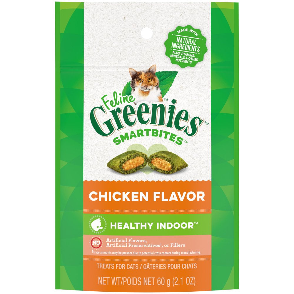 FELINE GREENIES SMARTBITES HEALTHY INDOOR Natural Treats for Cats, Chicken Flavor, 4.6 Oz. Pouch Animals & Pet Supplies > Pet Supplies > Cat Supplies > Cat Treats Mars Petcare 2.1 oz  