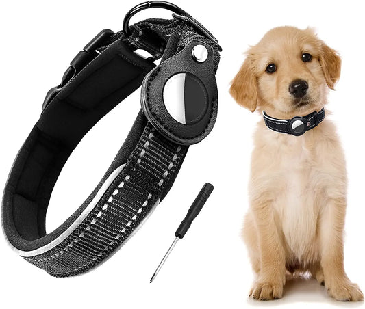 Airtag Dog Collar with Safety Lock, Adjustable Nylon Reflective Dog Collar, with Apple Airtag Protective Cover Accessory, Thick GPS Pet Collar, Suitable for Medium and Medium-Sized Dogs Electronics > GPS Accessories > GPS Cases VISDOLL L(Neck 17-19in;Weight 50.7-66.13ib)  
