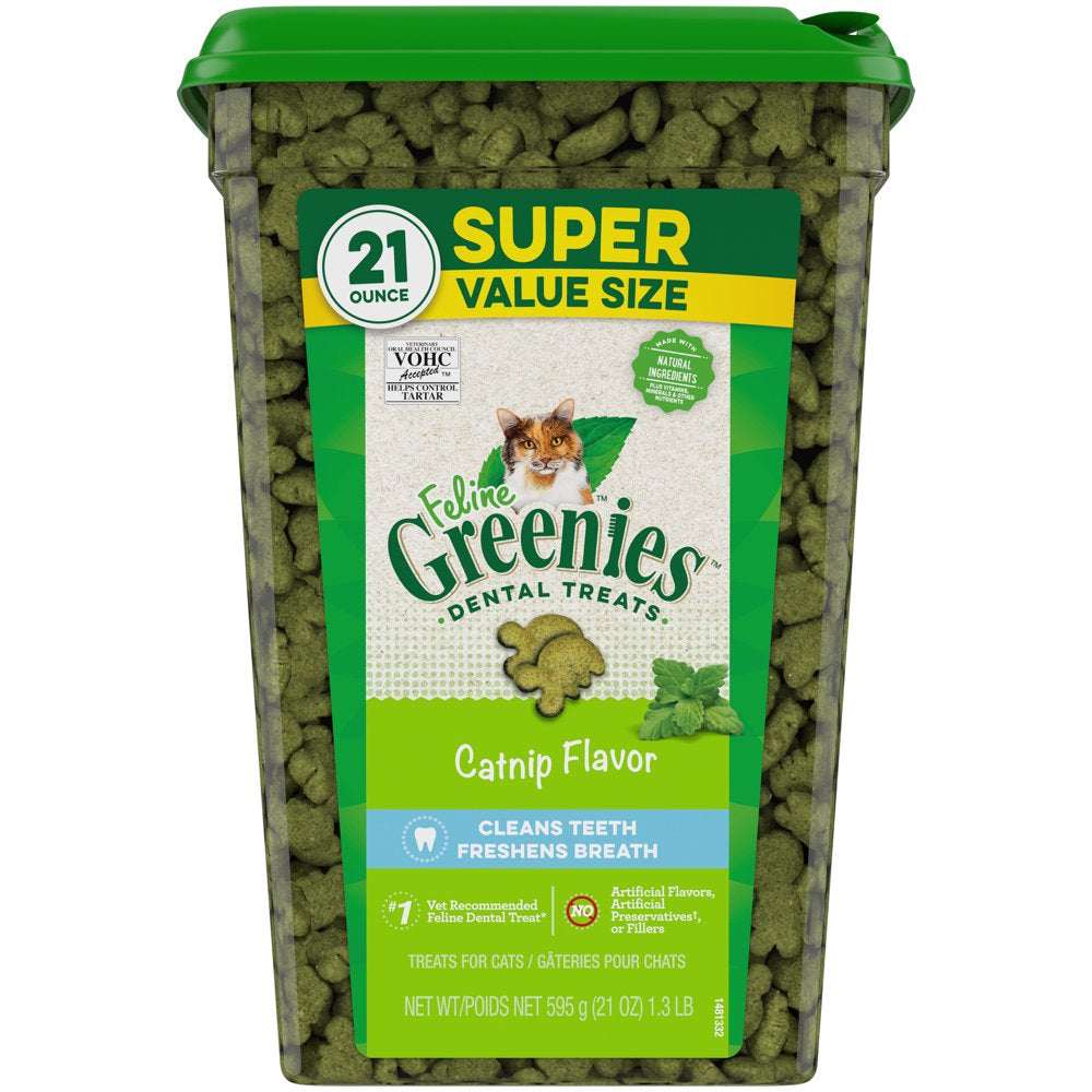 FELINE GREENIES Adult Natural Dental Care Cat Treats, Catnip Flavor, 9.75 Oz. Tub Animals & Pet Supplies > Pet Supplies > Cat Supplies > Cat Treats Mars Petcare 21 oz  