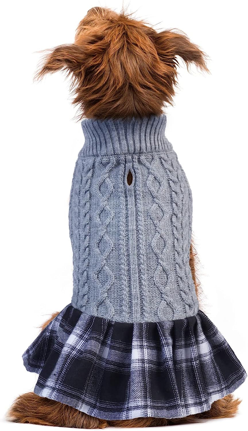 Warm Dog Sweater Stand Collar for Small Medium Puppy, Stretchy Plaid Winter Dog Skirt Dress Knitted Sweater, Comfortable Cold Weather Pet Clothes for Bichon Frise, Schnauzer, Poodle, Pink, XS Animals & Pet Supplies > Pet Supplies > Dog Supplies > Dog Apparel PUMYPOREITY Grey Large 