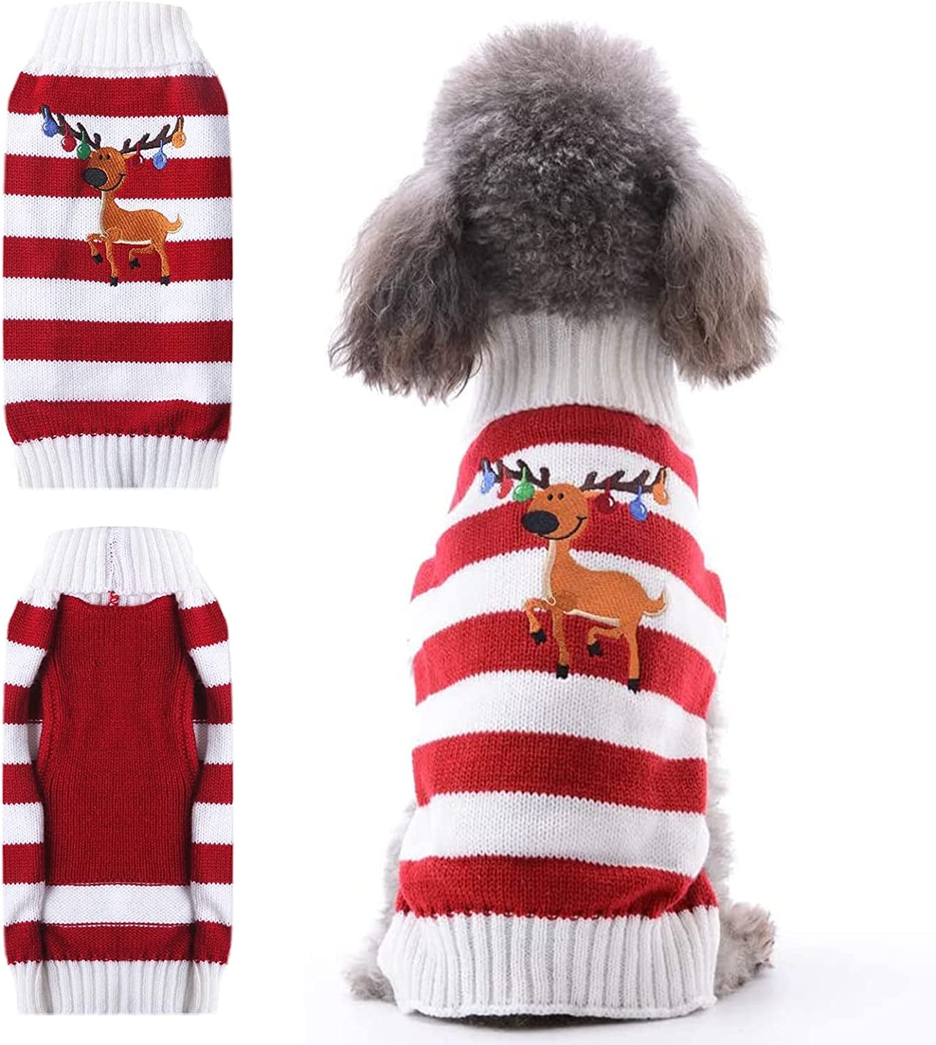 TENGZHI Dog Christmas Sweater Ugly Xmas Puppy Clothes Costume Warm Knitted Cat Outfit Jumper Cute Reindeer Pet Clothing for Small Medium Large Dogs Cats（S,Black） Animals & Pet Supplies > Pet Supplies > Dog Supplies > Dog Apparel Yi Wu Shi Teng Zhi Dian Zi Shang Wu You Xian Gong Si Red Bell Reindeer X-Large 