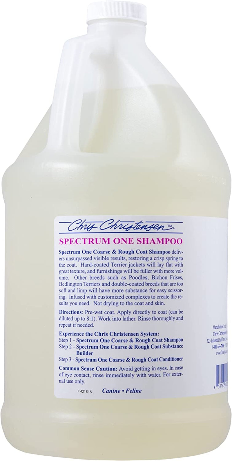 Chris Christensen Spectrum One Dog Shampoo, Coarse and Rough Coat, Groom like a Professional, Repairs and Protects, Maintains Inner Cortex Hydration, Made in the USA, 128 Oz Animals & Pet Supplies > Pet Supplies > Dog Supplies > Dog Apparel Pedigree Supplies, Inc. T/A Cherrybrook   