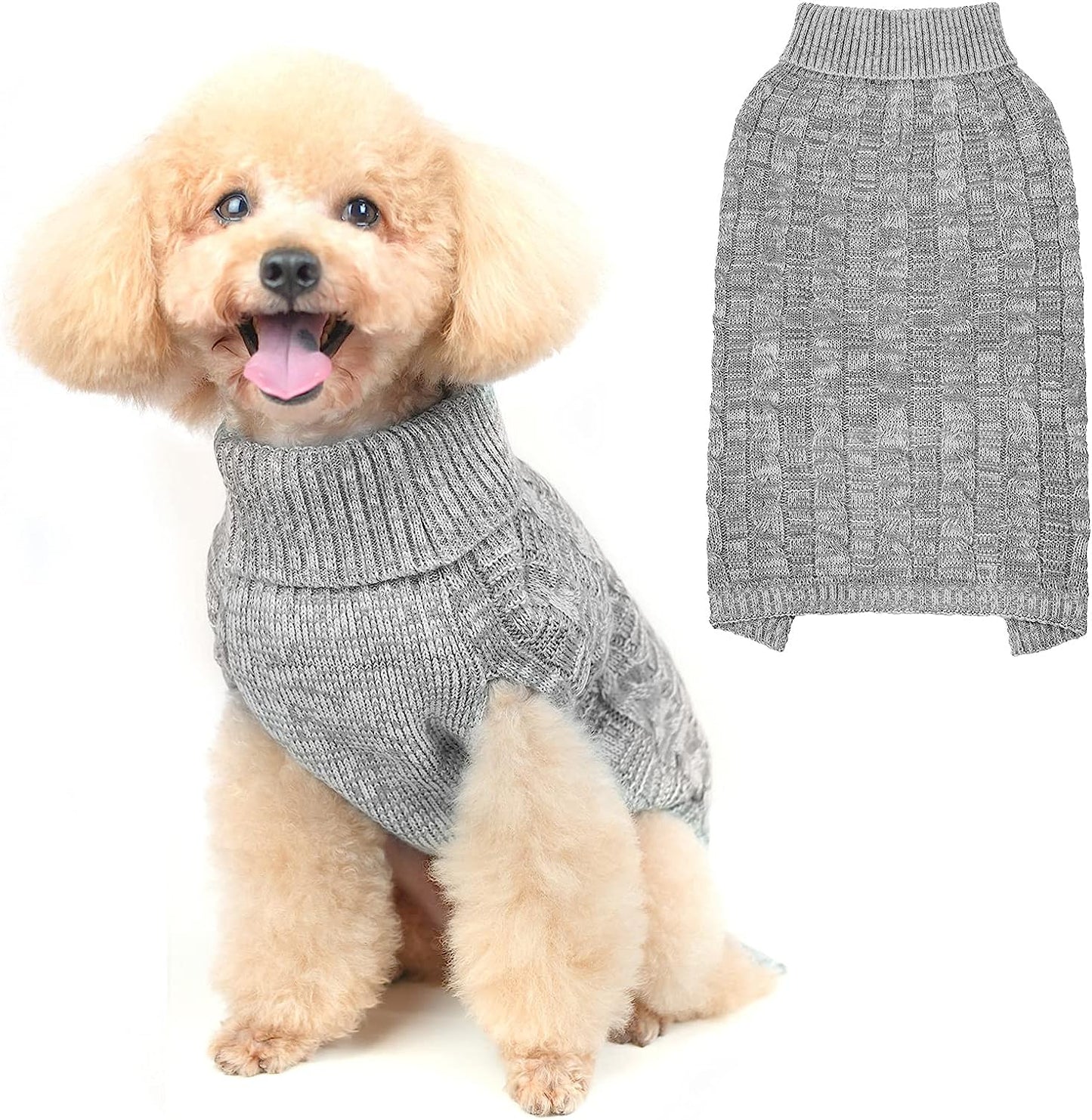 PUPTECK Dog Winter Sweaters - Classic Cold Days Dog Coat Knitted Clothes Soft Warm for Small Medium Large Dogs Indoor Outdoor Wearing Animals & Pet Supplies > Pet Supplies > Dog Supplies > Dog Apparel PUPTECK Grey S/M 