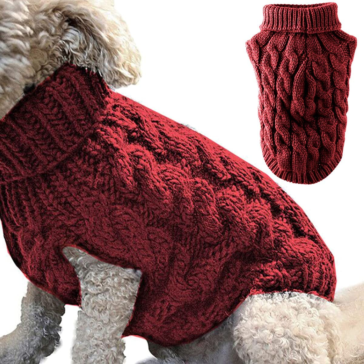 Pet Dog Turtleneck Knitting Sweater Coat Winter Warmer Thickening Pullover Knitwear Crochet Coat Clothes for Small Medium Large Dog Puppy Cat (L, White) Animals & Pet Supplies > Pet Supplies > Dog Supplies > Dog Apparel Winmany1112 Red Medium 