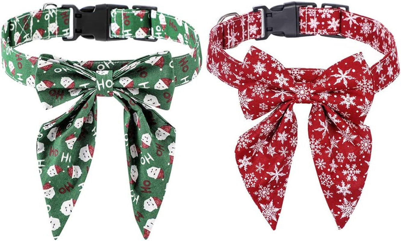 Tangpan 2Pcs Soft Cotton Christmas Pet Dog Collar, with Removable Bow-Tie Décor ( Red & Green Bow-Knot,S ) Animals & Pet Supplies > Pet Supplies > Dog Supplies > Dog Apparel TangPan Swallowtail Medium 