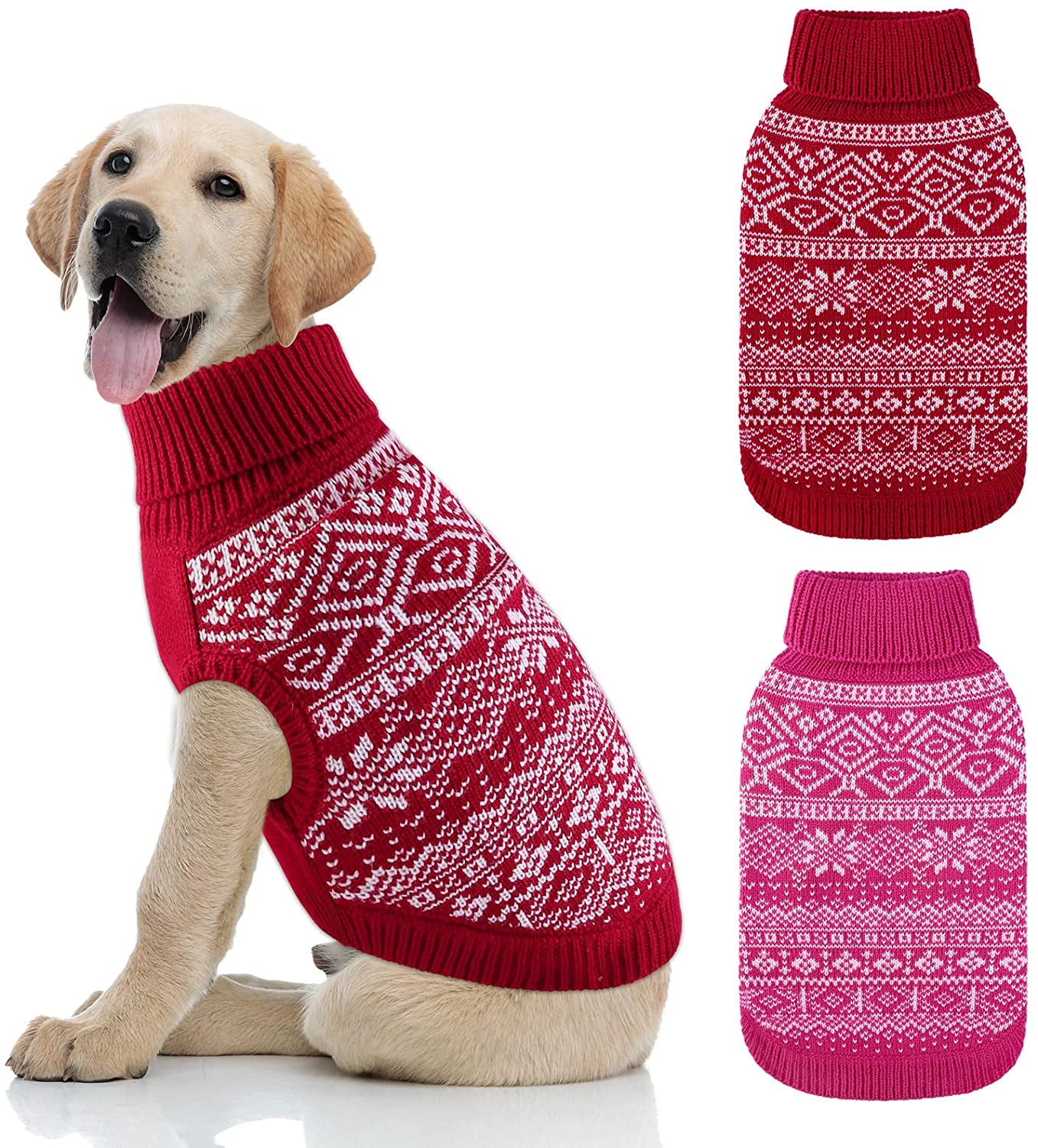 Pedgot 2 Pieces Dog Sweater Argyle Warm Sweater Winter Clothes Puppy Soft Coat Knit Clothes for Cold Weather (Pink, Red, X-Small) Animals & Pet Supplies > Pet Supplies > Dog Supplies > Dog Apparel Pedgot   