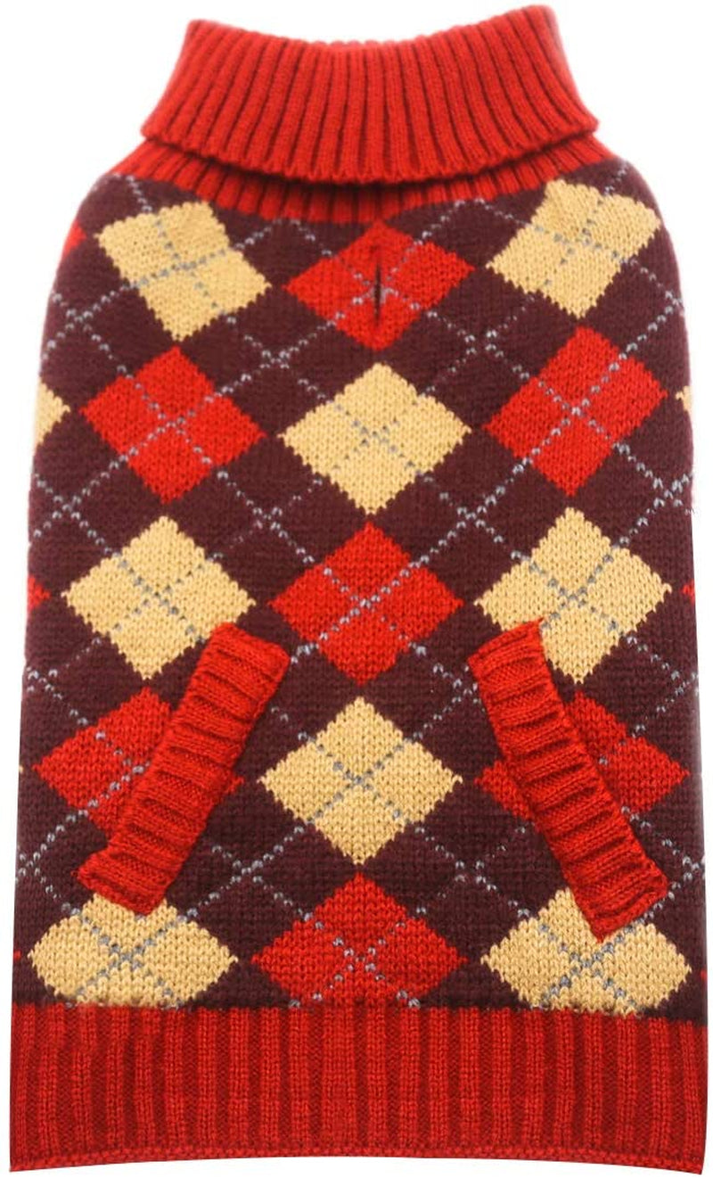 KYEESE Valentines Day Dogs Sweaters for Small Dogs Thicken Turtleneck Pink Doggie Sweater with Leash Hole Knit Pullover Pet Clothes Animals & Pet Supplies > Pet Supplies > Dog Supplies > Dog Apparel kyeese Plaid (Red) XX-Large (35-55lbs) 