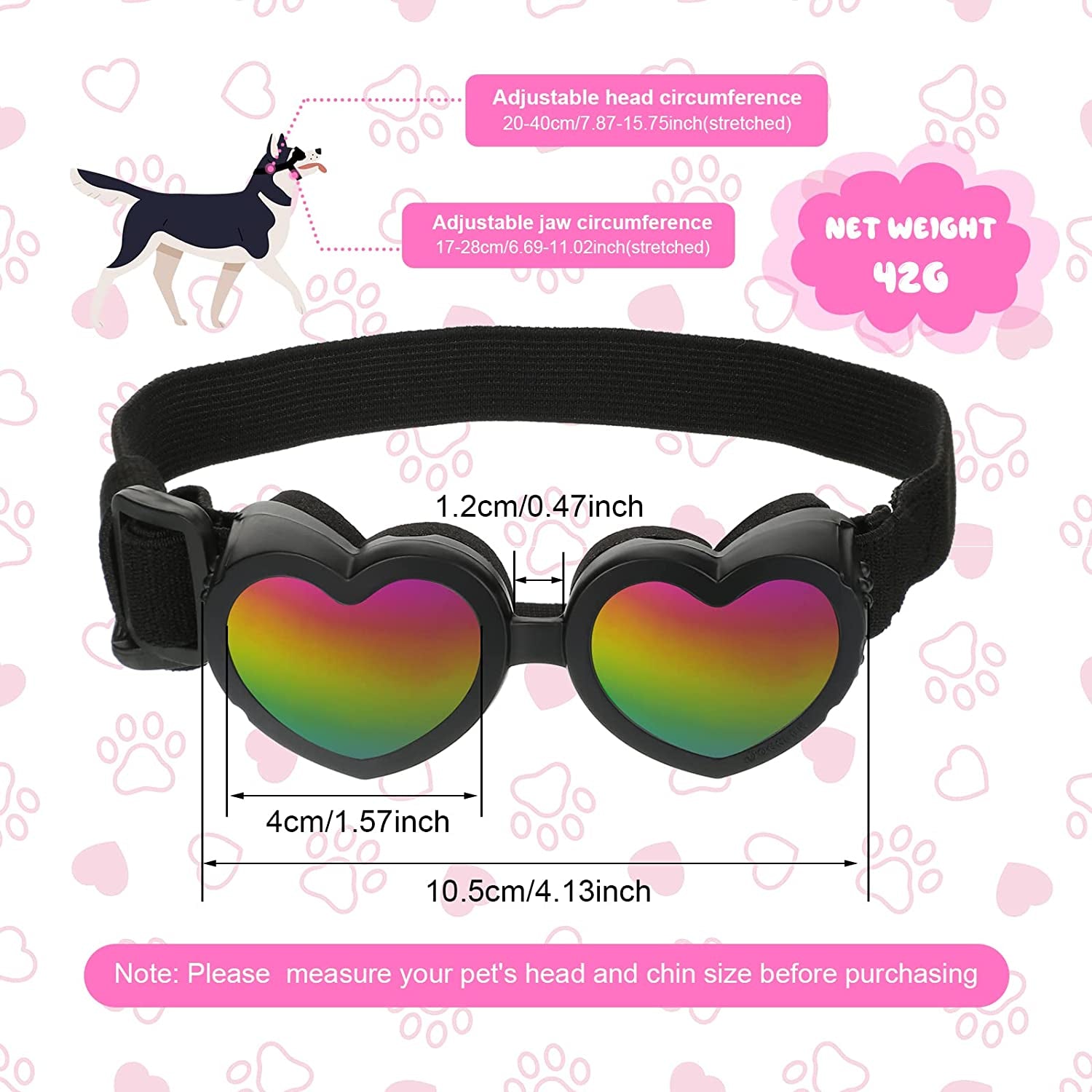 2 Pcs Dog Sunglasses Heart Shape Dog Goggles Small Medium Breed Dog Eye Protection Goggles anti Fog Glasses with Adjustable Strap for Dog Pet Windproof Foldable Eye Wear (Black, Pink) Animals & Pet Supplies > Pet Supplies > Dog Supplies > Dog Apparel Geelin   