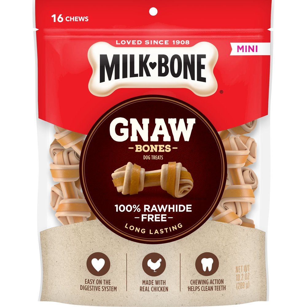 Milk-Bone Gnawbones Rawhide Free Dog Chews with Real Chicken, Long-Lasting Mini Dog Treats, Bag of 30