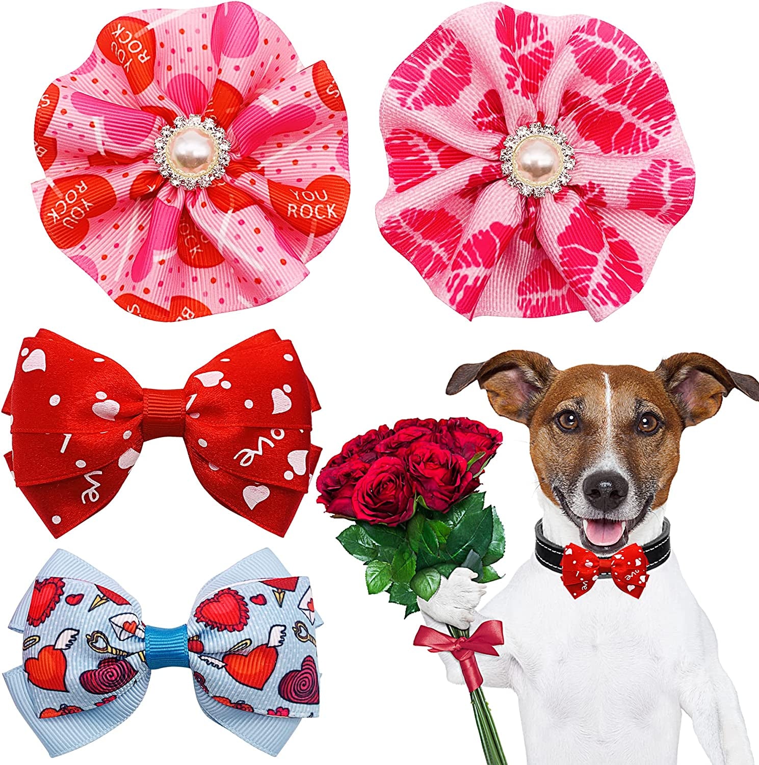 PET SHOW 4Pcs Halloween Small Dogs Collar Flowers and Bowties Charms for Cats Rabbits Slides on Puppies Medium Dog Collars Attachment Flower Bows Accessories Grooming Costumes Animals & Pet Supplies > Pet Supplies > Dog Supplies > Dog Apparel Bysitshow Valentine's Day  