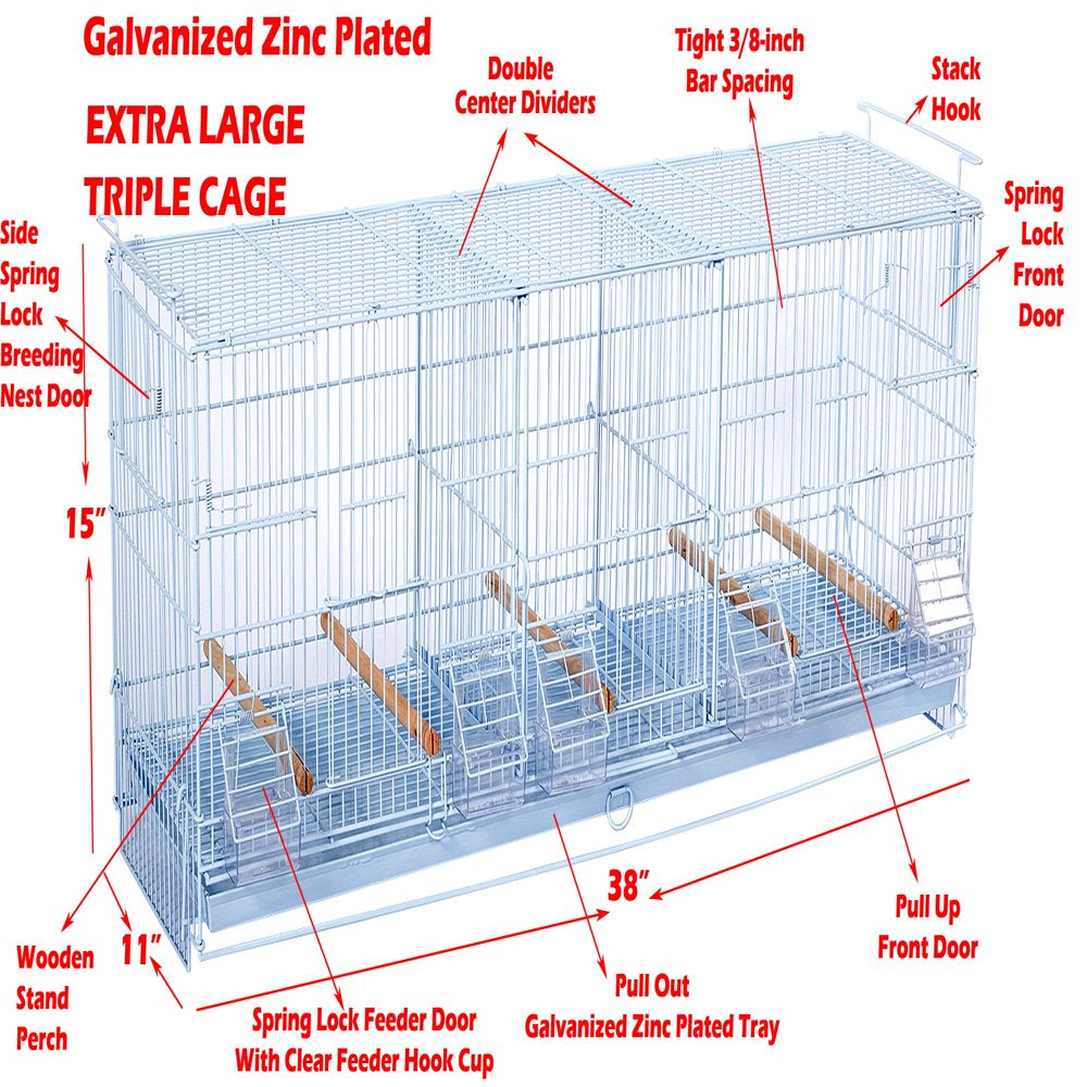 EXTRA LARGE Combo-2 of Triple Galvanized Zinc Plated Stack & Lock Breeding Breeder Flight Bird Cage Center Dividers Side Breeding Nest Doors with Rolling Stand Animals & Pet Supplies > Pet Supplies > Bird Supplies > Bird Cages & Stands Mcage   