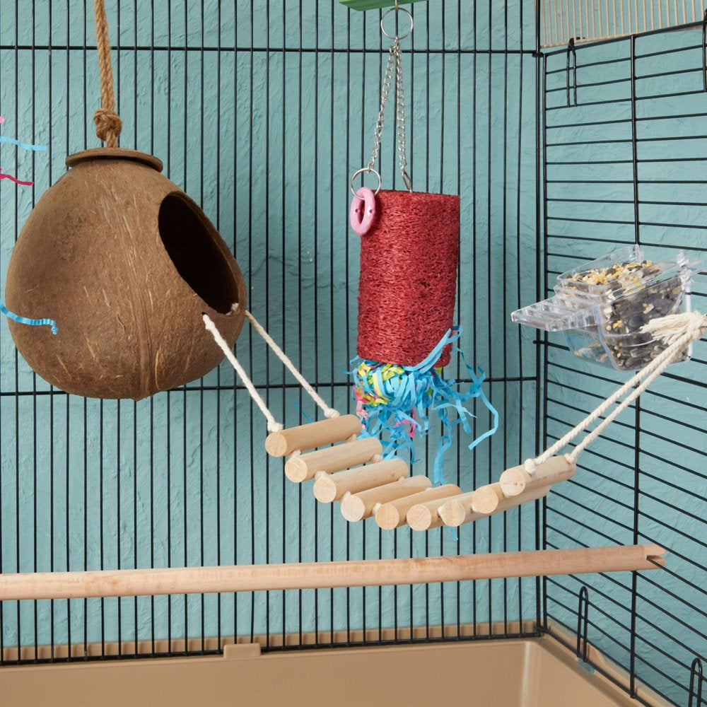 Set of 4 Parakeet Toys for Cage, Coconut Hanging Bird House with Shredded, Parrot Hanging Toy, Pet Supplies