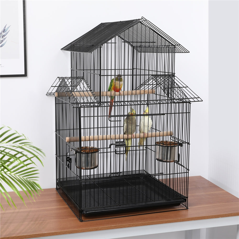 Easyfashion Large Metal Rolling Bird Cage Parrot Aviary Canary Pet Perch with Stand, Black Animals & Pet Supplies > Pet Supplies > Bird Supplies > Bird Cages & Stands Easyfashion   