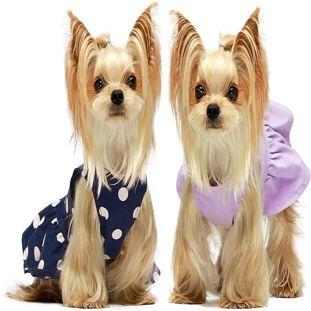 Fitwarm 2-Pack 100% Cotton Polka Dot Dog Dress Doggie Clothes Puppy Vest Dress Pet Cat Apparel Blue Purple Small Animals & Pet Supplies > Pet Supplies > Cat Supplies > Cat Apparel Fitwarm M Purple 