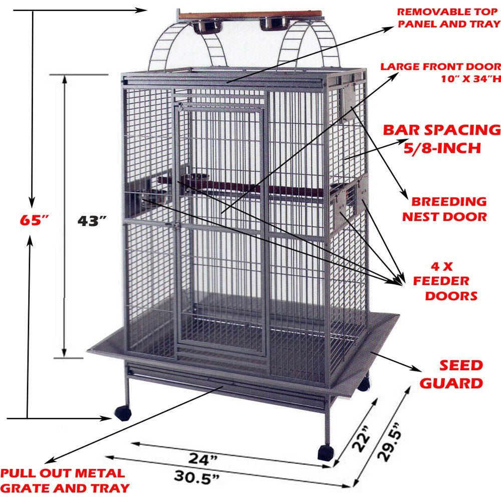 Large Elegant and Durable Wrought Iron Bird Parrot Open Play Top with Toy Hook Rolling Cage with Seed Guard Animals & Pet Supplies > Pet Supplies > Bird Supplies > Bird Toys Mcage   