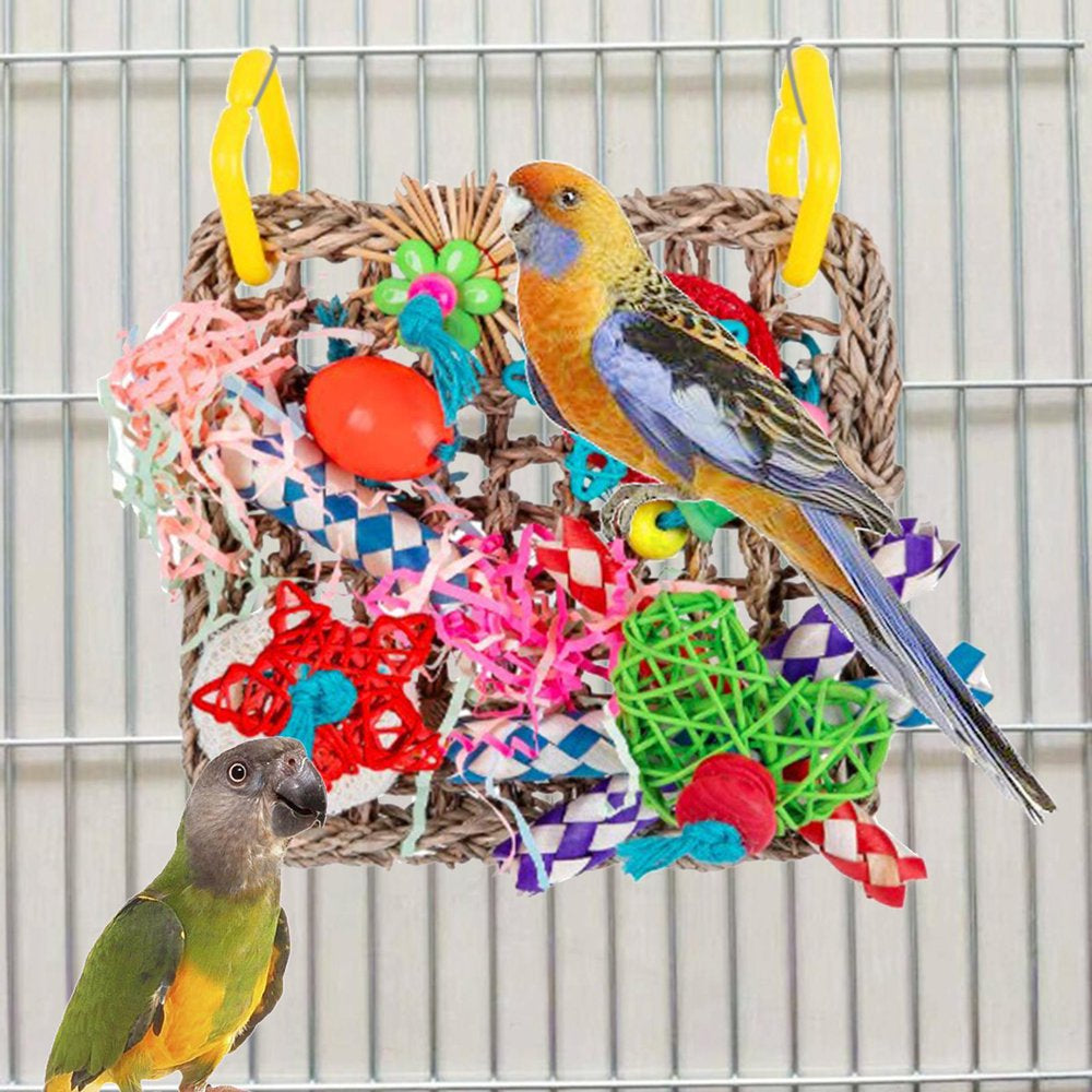 Pet Bird Foraging Wall Toy Colorful Parrot Chewing Toy Hanging Hook Cage Accessories Climbing Woven Mat for Finches Birds Parakeet Animals & Pet Supplies > Pet Supplies > Bird Supplies > Bird Cage Accessories perfk   