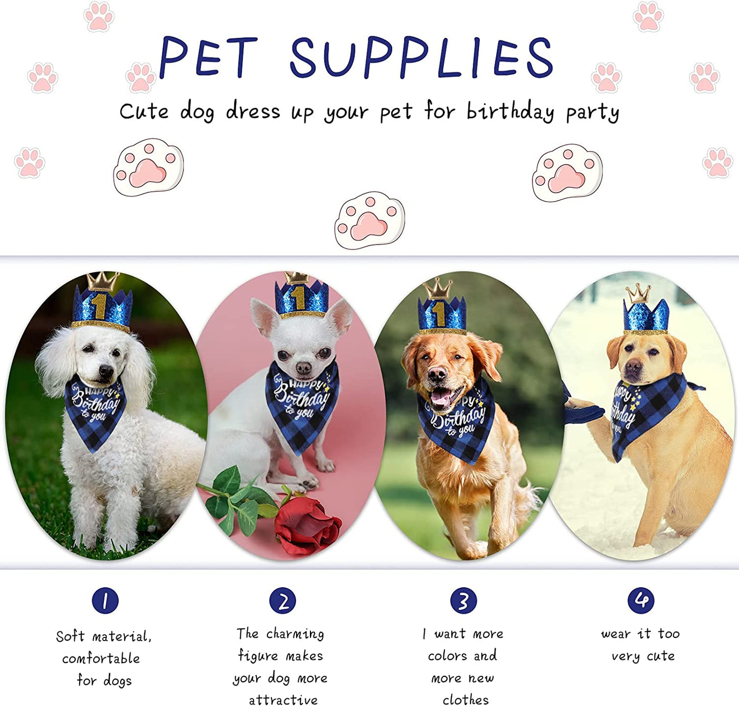 Dog Birthday Party Supplies Bandana Scarf Bling Dog Crown Hat Pet Bow Tie Collar Set with 0-9 Figures Pet Cute Costume Accessories for Small Medium Dog Puppy Kitten Pet Birthday Dress (Blue) Animals & Pet Supplies > Pet Supplies > Dog Supplies > Dog Apparel Weewooday   