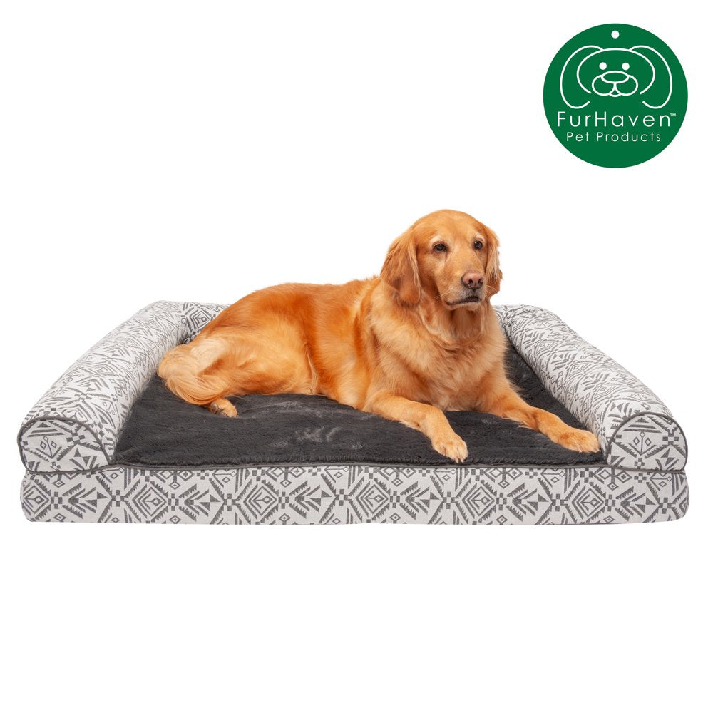 Furhaven Pet Products | Memory Foam Southwest Kilim Sofa-Style Couch Bed for Dogs & Cats, Black Medallion, Jumbo Plus Animals & Pet Supplies > Pet Supplies > Cat Supplies > Cat Beds FurHaven Pet Cooling Gel Foam Jumbo Boulder Gray