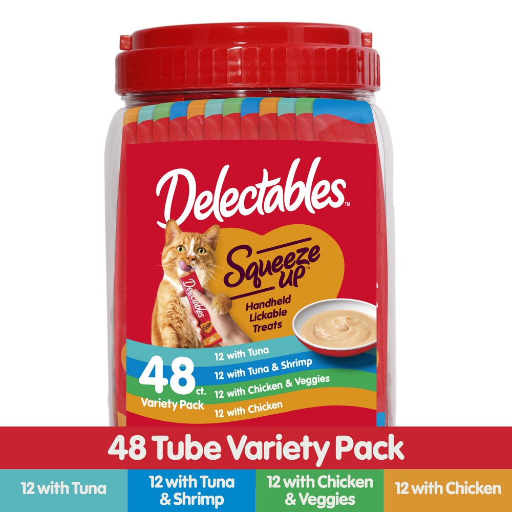 Hartz Delectables Squeeze up Interactive Lickable Wet Cat Treats Variety Pack, 48 Count Jar Animals & Pet Supplies > Pet Supplies > Cat Supplies > Cat Treats Hartz Mountain Corp.   