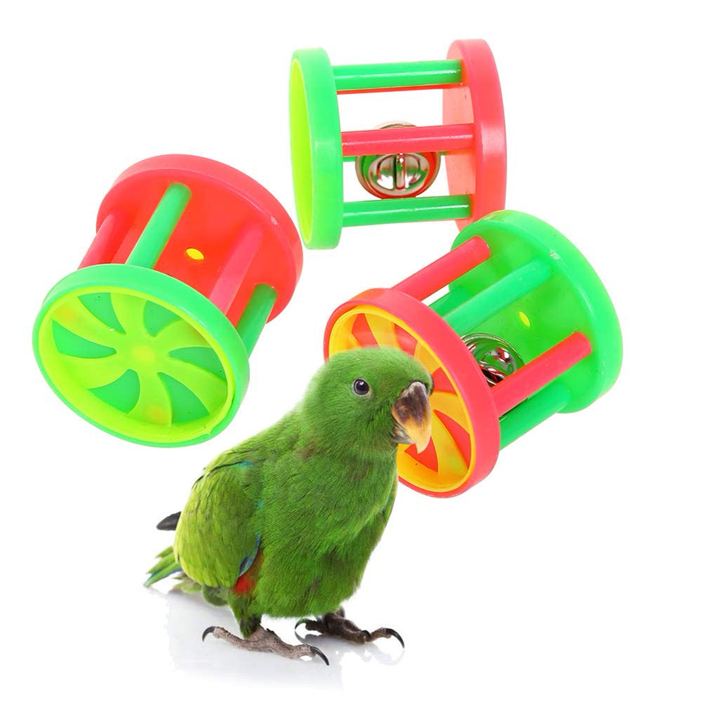 QBLEEV Bird Roller Rattles Toys, Parrot Foot Toys, Foraging Chewing Bell Training Trick Toys, Birds Play Gym Activity Center Cage Accessories for Small Parrots-3 Pack