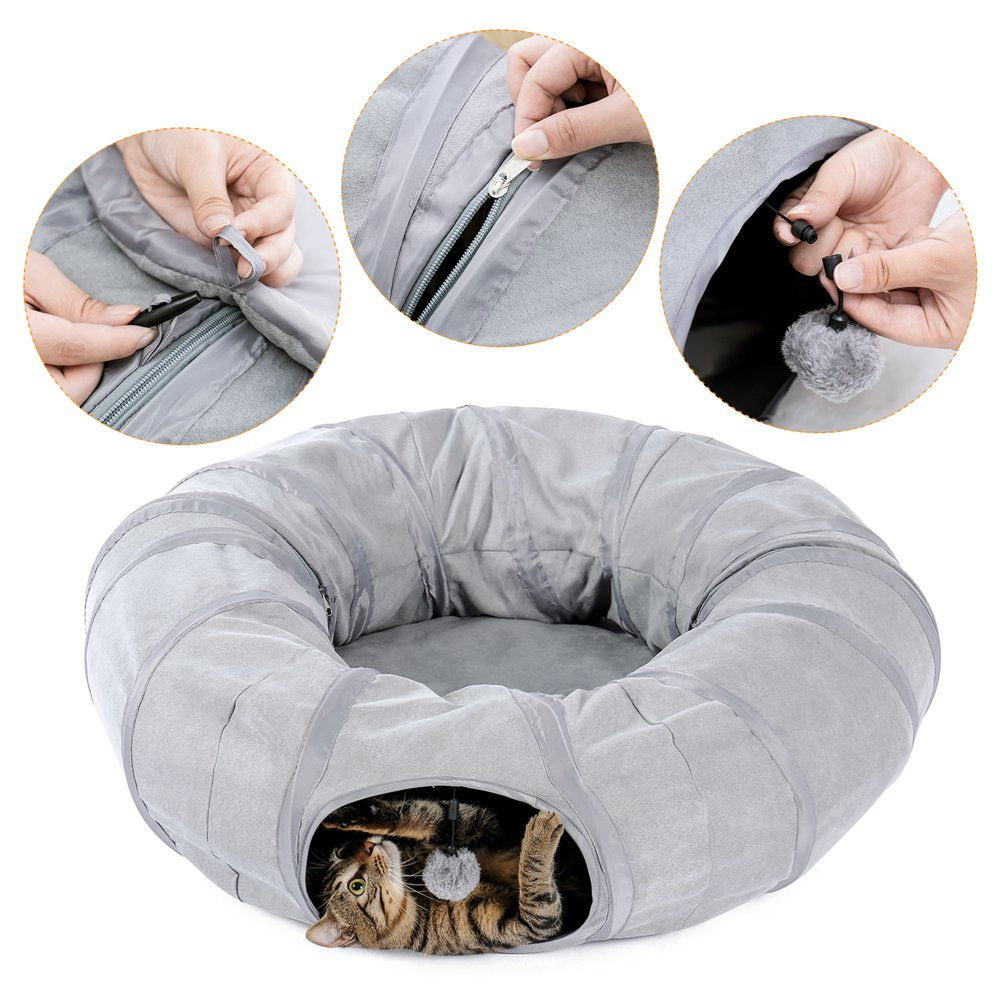 Pawzroad Cat Tunnel with Soft Cushion 2-In-1 Collapsible Hideaway round Shape,Gray Animals & Pet Supplies > Pet Supplies > Cat Supplies > Cat Toys PAWZ Road   