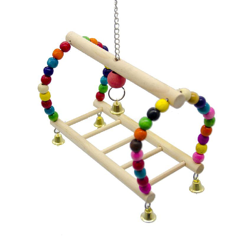 TONKBEEY Bird Parrot Toy Hanging Bird Swing Perch Wooden Parrot Ladder Bird Cage Chew Bell Toy with Colorful Beads for Birds Cockatiel Cockatoo Lovebird Animals & Pet Supplies > Pet Supplies > Bird Supplies > Bird Ladders & Perches TONKBEEY   