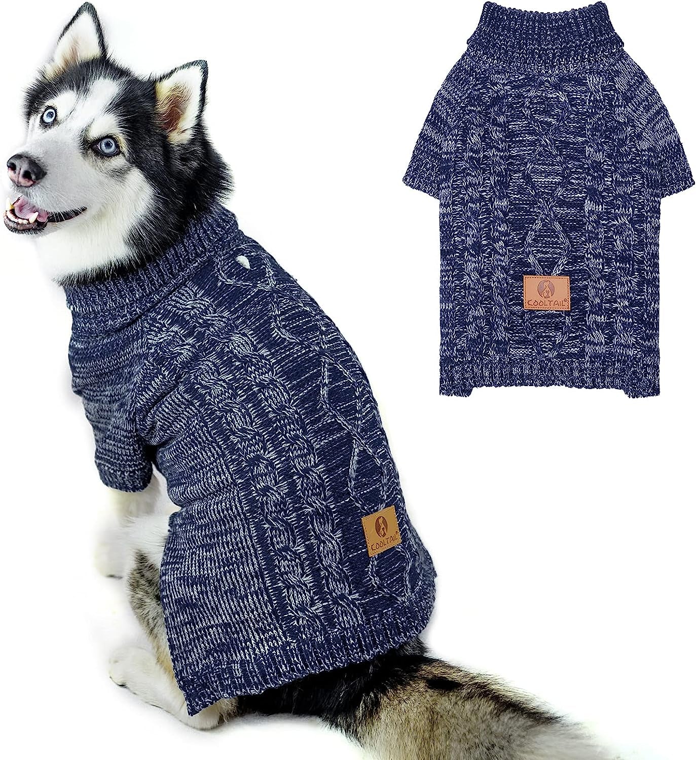 Knit Turtleneck Dog Sweater for Small Medium Large Dogs, Warm Puppy Clothes for Fall Winter, Cozy Sweatshirts Dog Coats Animals & Pet Supplies > Pet Supplies > Dog Supplies > Dog Apparel KOOLTAIL Navy Blue Large 