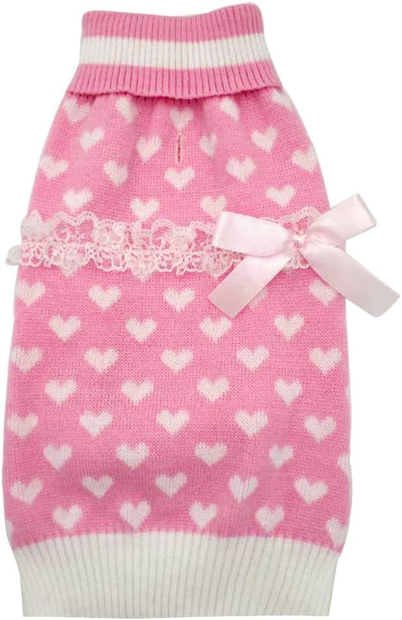 KYEESE Valentine'S Day Dog Sweaters for Small Dogs with Leash Hole Turtleneck Pink Dog Sweater with Bowtie Knit Pullover Dog Clothes Animals & Pet Supplies > Pet Supplies > Dog Supplies > Dog Apparel kyeese 1# Pink XX-Large (35-60lbs) 