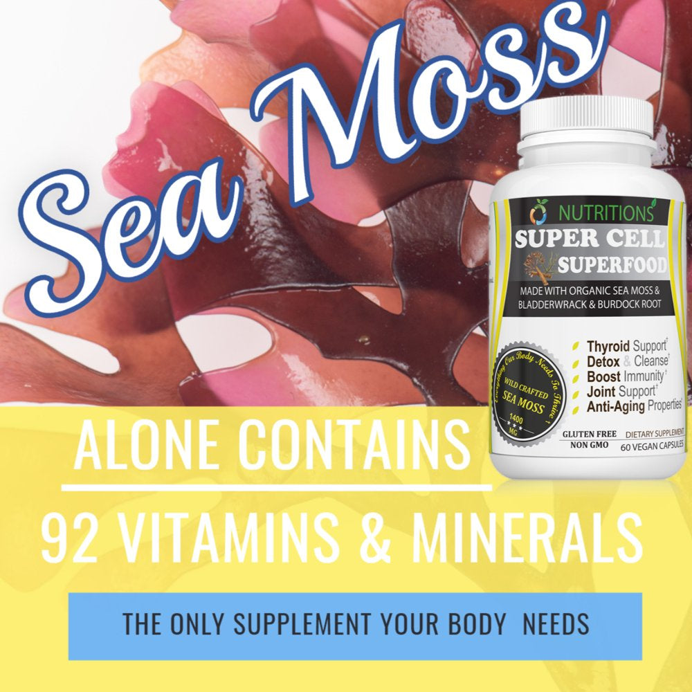 O Nutritions Super Cell Superfood Made with Organic Sea Moss Made with Sea Moss, Bladderwrack and Burdock Root for Thyroid Support, Detox, Joint Support,Immune Support, Organic Certified Animals & Pet Supplies > Pet Supplies > Small Animal Supplies > Small Animal Food O NUTRITIONS   