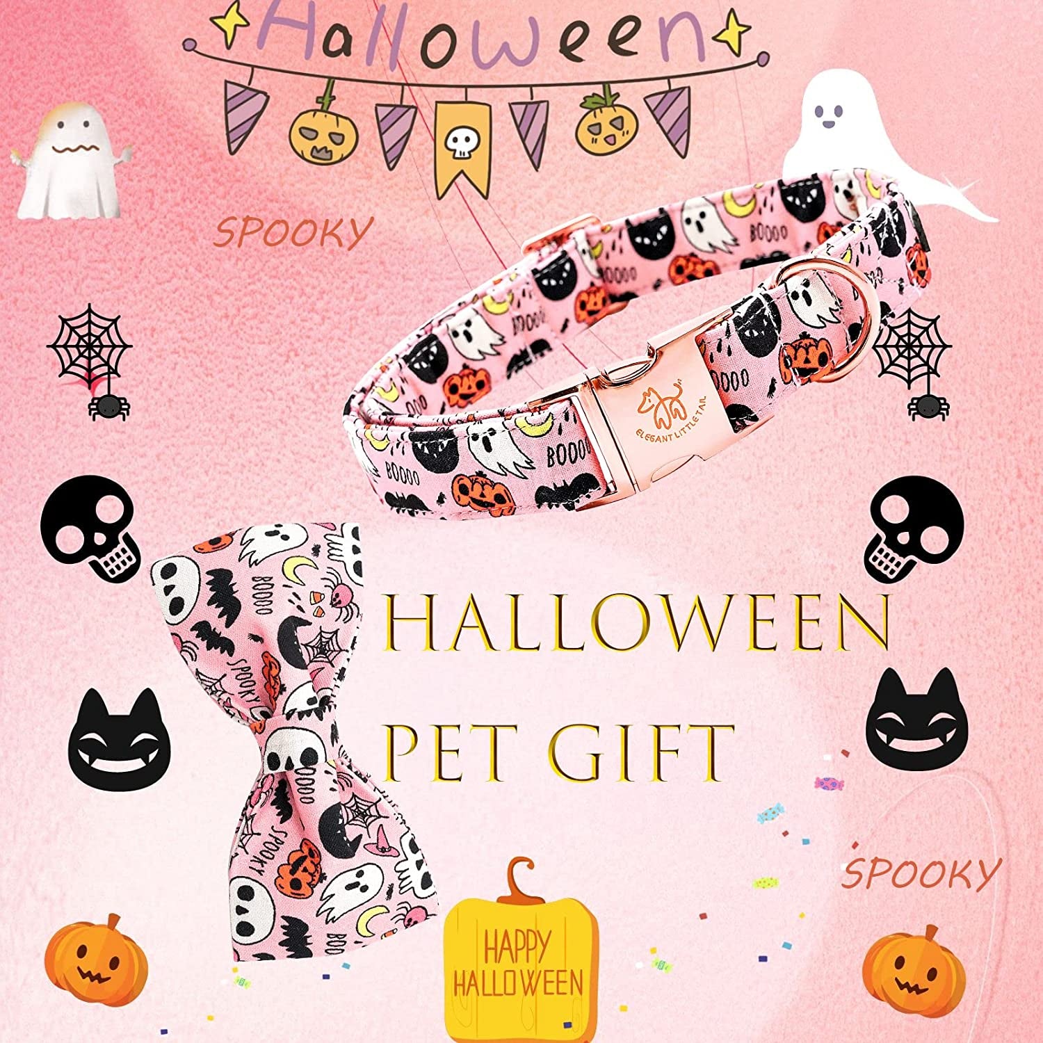 Elegant Little Tail Dog Collar with Bow - Fall Dog Collar Halloween Pumpkin Bow Girl Boy Pet Collar Soft Dog Bowtie Collars for Large Dogs Animals & Pet Supplies > Pet Supplies > Dog Supplies > Dog Apparel Elegant little tail   