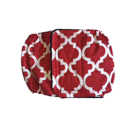 Barkertime White Quatrefoil on Red Washable Dog Belly Band Male Wrap - Made in USA Animals & Pet Supplies > Pet Supplies > Dog Supplies > Dog Diaper Pads & Liners Barkertime XS  