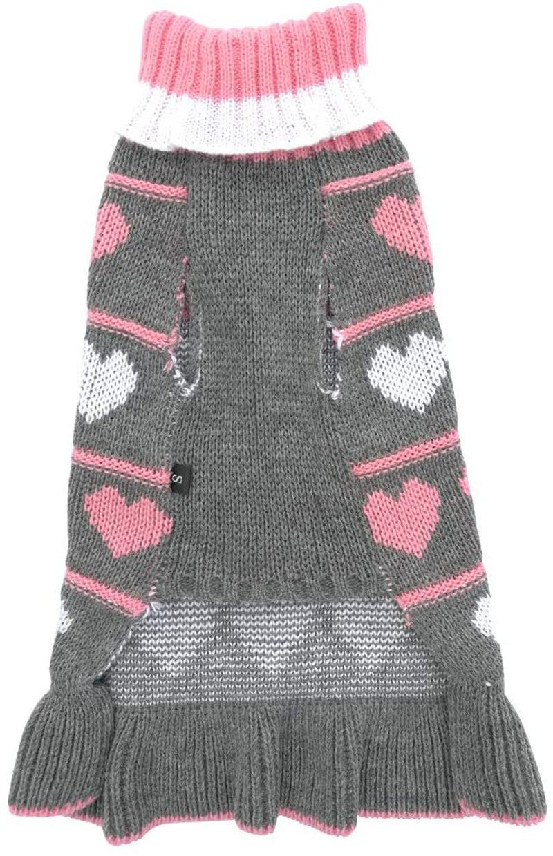 Jecikelon Pet Dog Long Sweaters Dress Knitwear Turtleneck Pullover Warm Winter Puppy Sweater Long Dresses (Gray, X-Small)