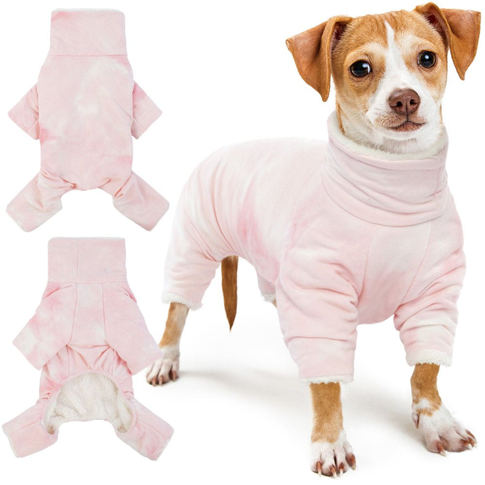 ROZKITCH Dog Pajamas Turtleneck Onesie Soft Breathable Stretchy Cotton Winter Coat Rainbow Tie Dye Shirt 4 Lges Basic Jumpsuit Clothes Apparel Outfit for Puppy and Cat Small Medium Large Dog Animals & Pet Supplies > Pet Supplies > Dog Supplies > Dog Apparel ROZKITCH XS Pink 