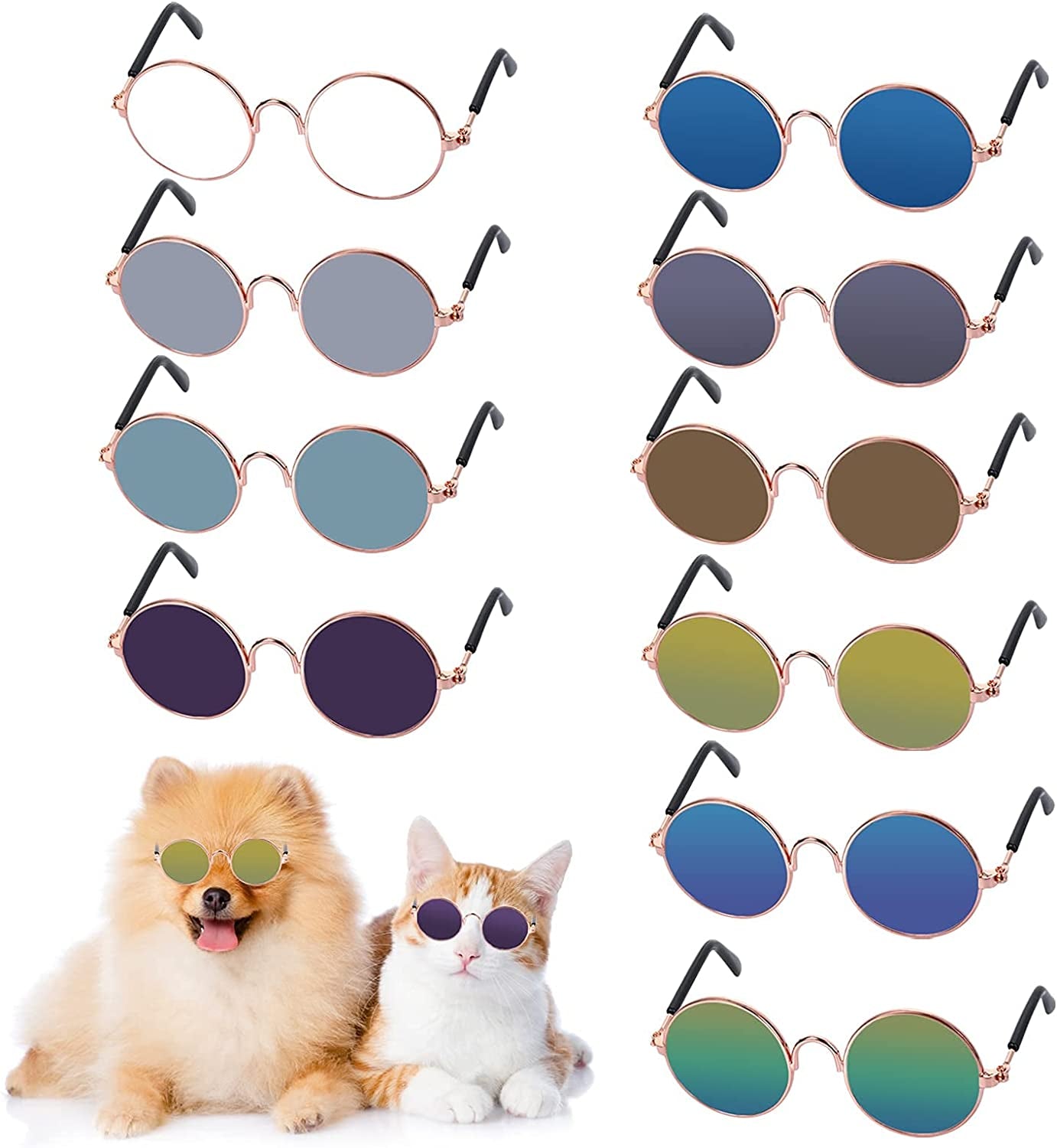 Molain Pet Sunglasses- Cat UV Protection Classic Retro Small Dog Sun Glasses Dolls round Sunglasses Party Cosplay Costume Photo Props Cute Funny Sunglasses (4Pcs) Animals & Pet Supplies > Pet Supplies > Dog Supplies > Dog Apparel Molain   