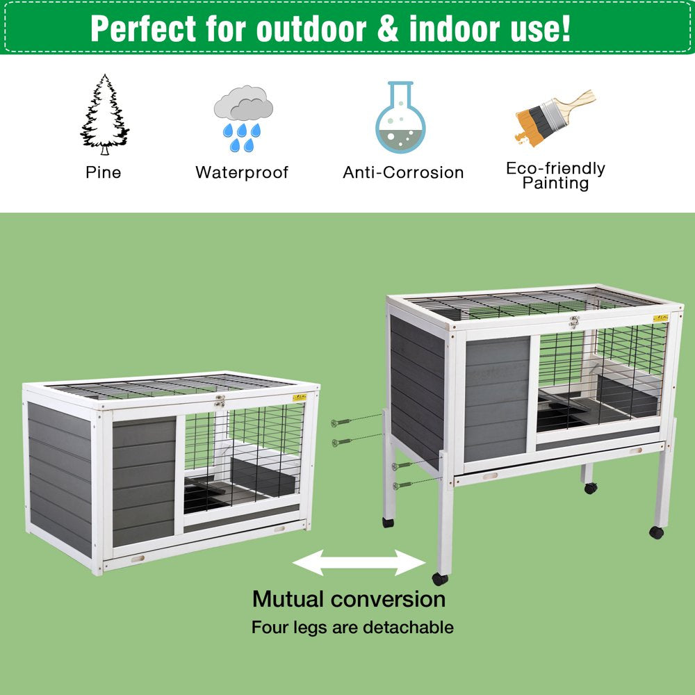 Rabbit Hutch with Wheels, Indoor Outdoor Small Animal Houses & Habitats, Large Bunny Cage with Removable Tray, Single Level Guinea Pig Hamster Hutch Animals & Pet Supplies > Pet Supplies > Small Animal Supplies > Small Animal Habitats & Cages VIK   