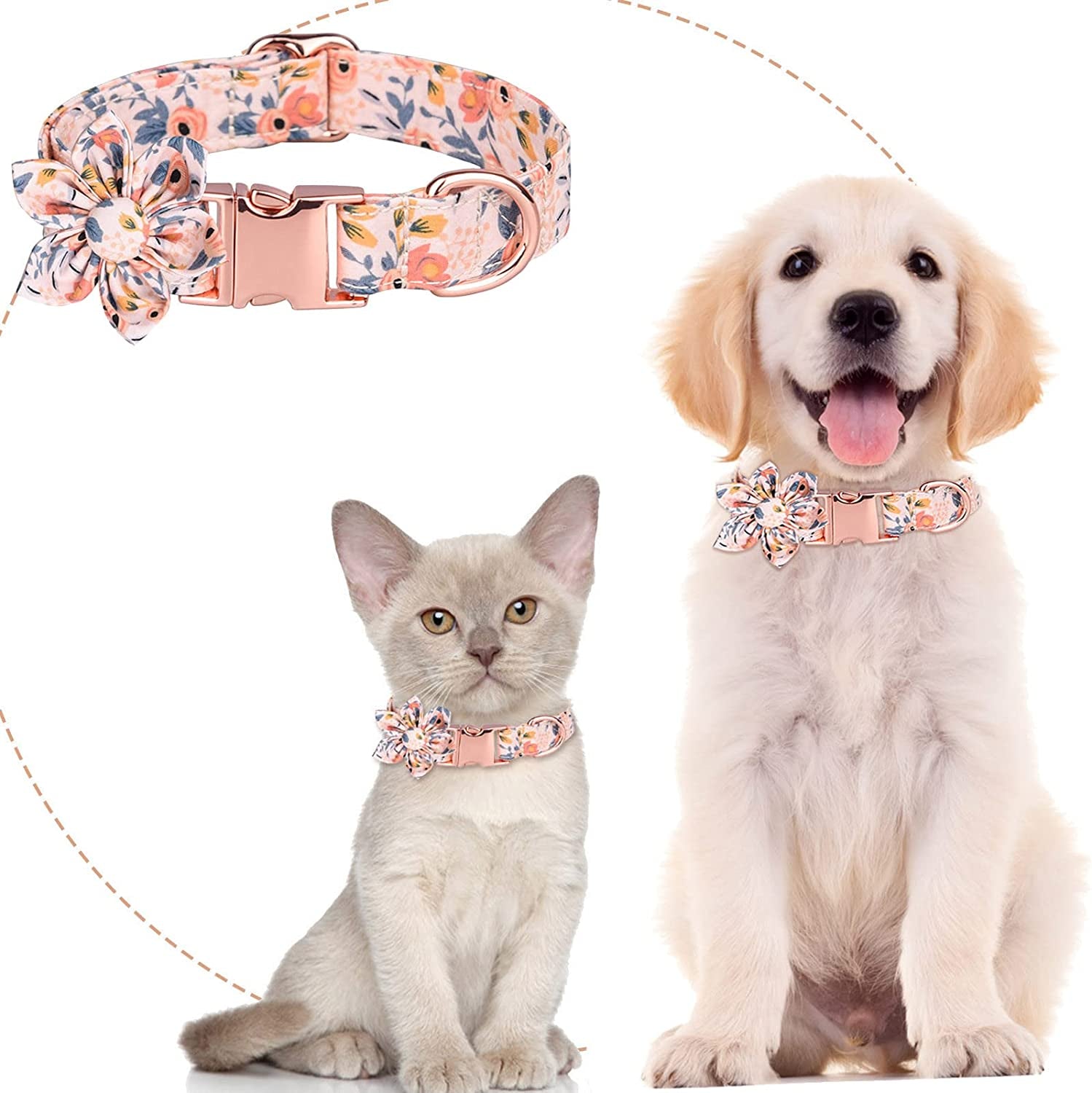 Bow Tie for Cats Breakaway 3 Adjustable Sizes Personalized Dog Collars with Flower Tie Cotton Girls Dog Collar with Metal Buckle Puppy Collars Animals & Pet Supplies > Pet Supplies > Dog Supplies > Dog Apparel HonpraD   