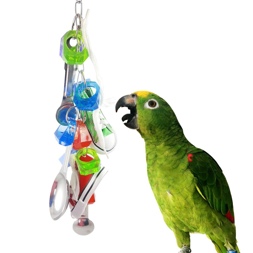 BINYOU Parrot Bird Bite Toy Stainless Steel Spoon Scoop Sneakers Hanging Shoe String Toys Animals & Pet Supplies > Pet Supplies > Bird Supplies > Bird Gyms & Playstands BINYOU   