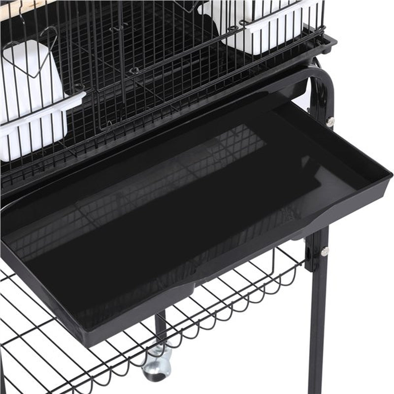 Topeakmart 62.4'' H Rolling Metal Bird Cage with Detachable Stand & Toys, Black Animals & Pet Supplies > Pet Supplies > Bird Supplies > Bird Cages & Stands Topeakmart   