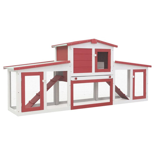 Outdoor Large Rabbit Hutch Red and White 80.3"X17.7"X33.5" Wood,Small Animal Habitats & Cages,Color: White and Red Animals & Pet Supplies > Pet Supplies > Small Animal Supplies > Small Animal Habitats & Cages Mgaxyff   