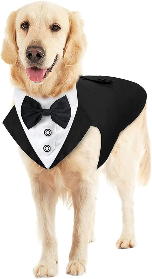 Malier Formal Dog Tuxedo Dog Bandana Suit Set, Stylish Dog Wedding Suit with Collar Dog Costume for Small Medium Large Dogs Animals & Pet Supplies > Pet Supplies > Dog Supplies > Dog Apparel Malier Black X-Large 