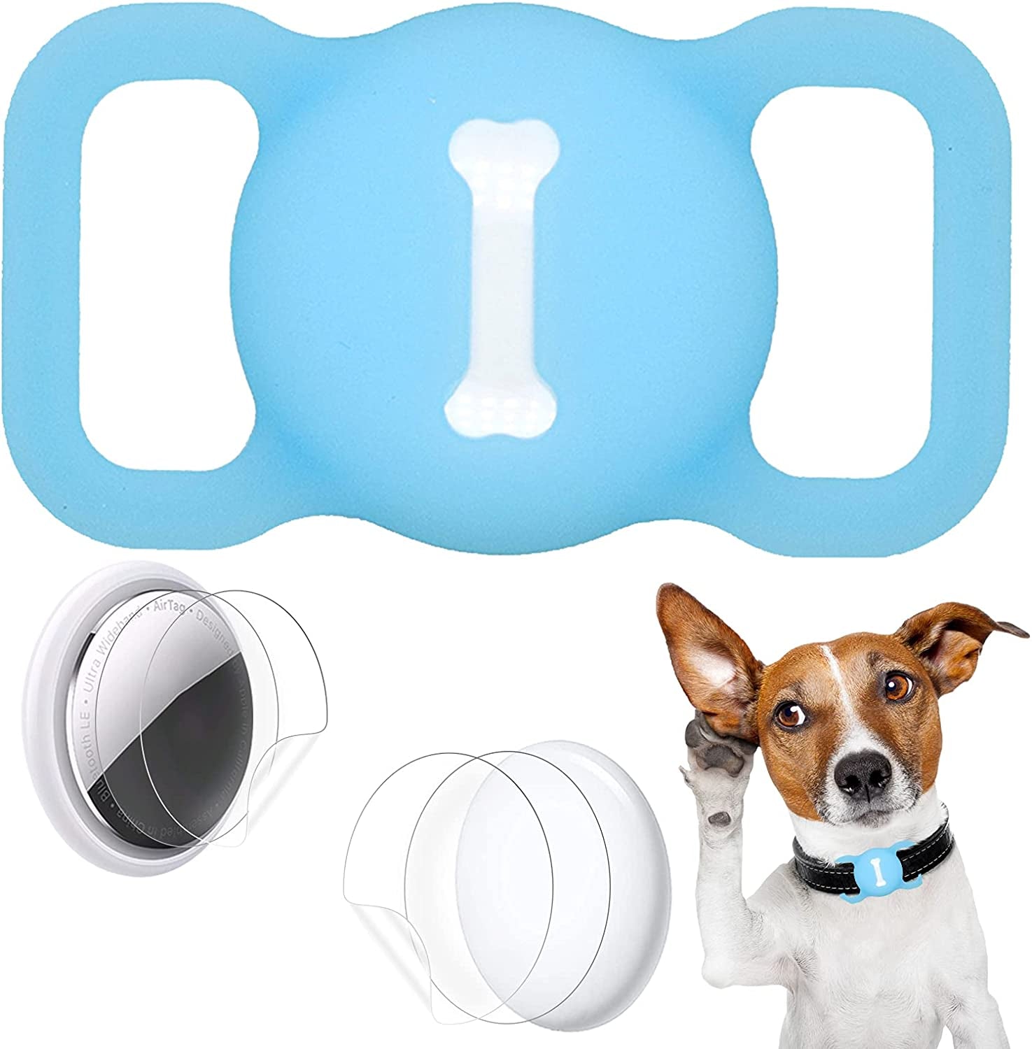 Protective Case Compatible for Apple Airtags for Dog Cat Collar Pet Loop Holder, Airtag Holder Accessories with Screen Protectors, Air Tag Silicone Cover for Pet Collar