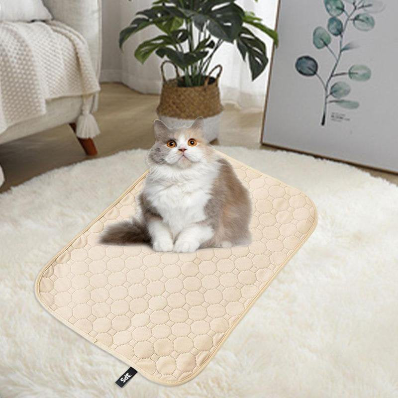 Cooling Cat Litter Mat Breathable Four-Layer Kitty Mats Non-Slip for Litter Boxes - Beige, L