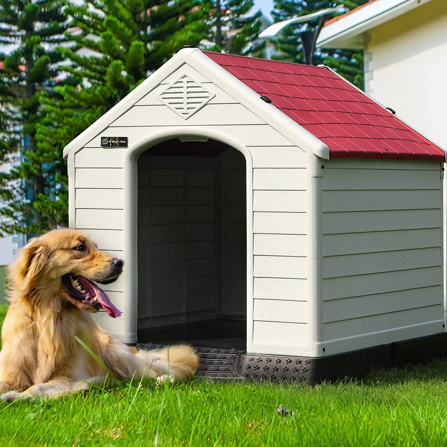 Waleaf Plastic Dog House Outdoor Indoor for Small Medium Larige Dogs,Waterproof Dog Houses with Elevated Floor and Air Vents,Durable Ventilate & Easy Clean and Assemble