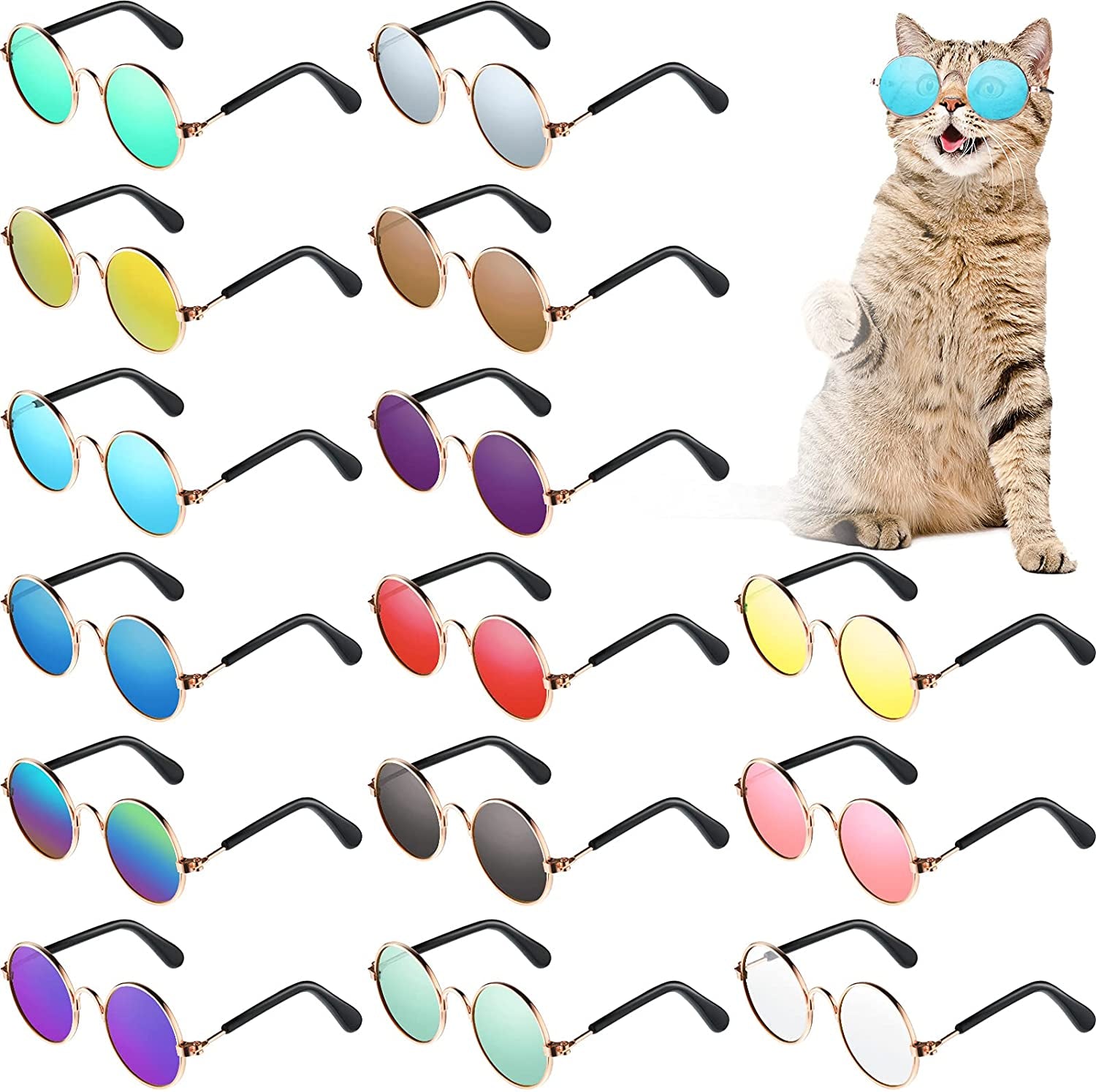 15 Pieces Small Pet Sunglasses Retro Dog Sunglasses round Metal Puppy Sunglasses Cosplay Glasses Photo Props Eyewear for Cats and Small to Medium Sized Dogs Animals & Pet Supplies > Pet Supplies > Dog Supplies > Dog Apparel Weewooday   