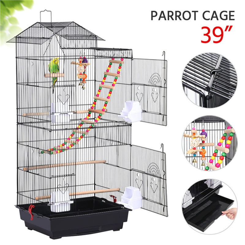 Smilemart 39" Metal Bird Cage with Perches and Toys, Black Animals & Pet Supplies > Pet Supplies > Bird Supplies > Bird Cages & Stands SmileMart   