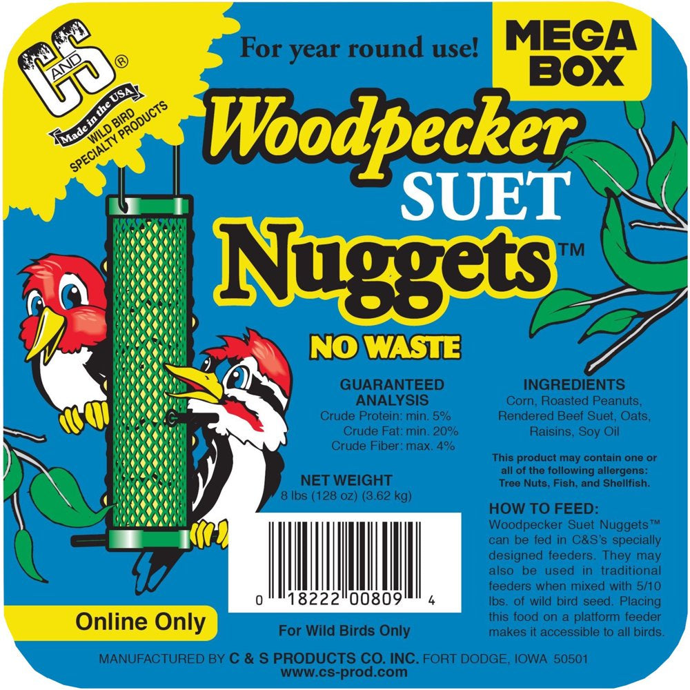 C&S Woodpecker Suet Nuggets, No Melt - No Waste, 8 Lb, Wild Bird Food Animals & Pet Supplies > Pet Supplies > Bird Supplies > Bird Food Central Garden and Pet   