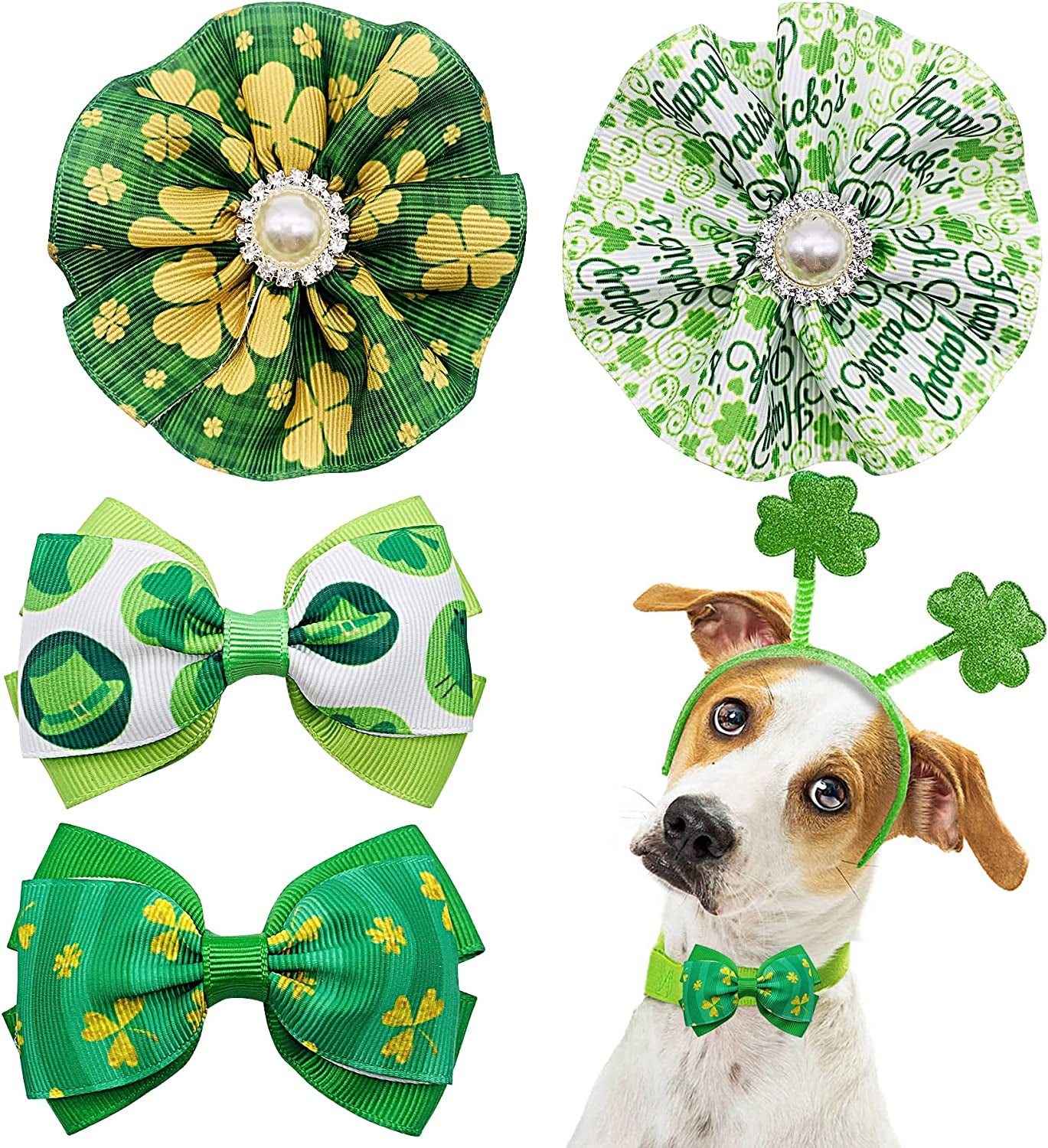 PET SHOW 4Pcs Halloween Small Dogs Collar Flowers and Bowties Charms for Cats Rabbits Slides on Puppies Medium Dog Collars Attachment Flower Bows Accessories Grooming Costumes Animals & Pet Supplies > Pet Supplies > Dog Supplies > Dog Apparel Bysitshow St. Patrick's Day  